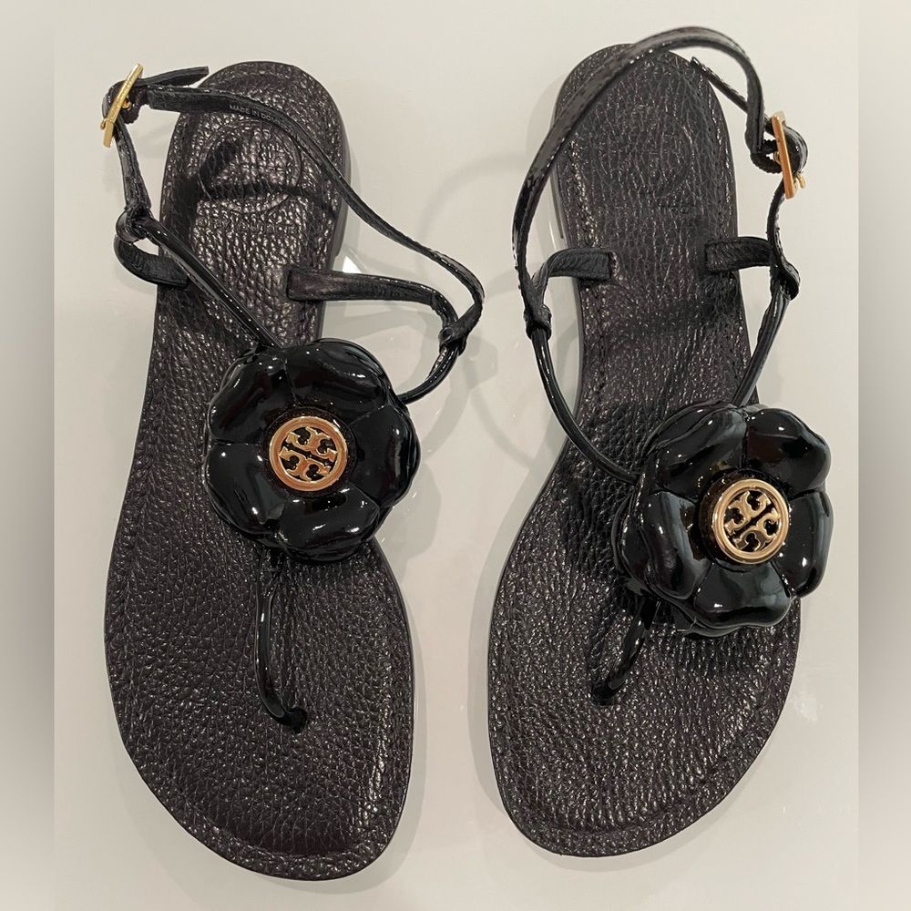 NIB Tory Burch Floral Slingback Leather Sandals